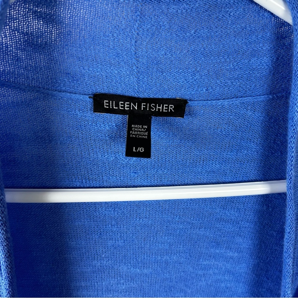 Eileen Fisher Sweater Cardigan Sz L Short Sleeve Blue Organic Linen Cotton Open - Picture 2 of 7